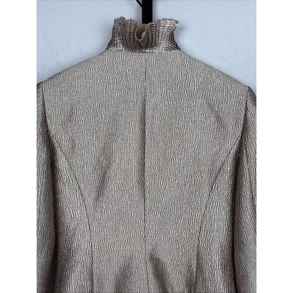 Vintage Victor Costa Jacket Women's 4 Gold Metallic Ruffle Trim 90s Maximalist - Picture 8 of 10